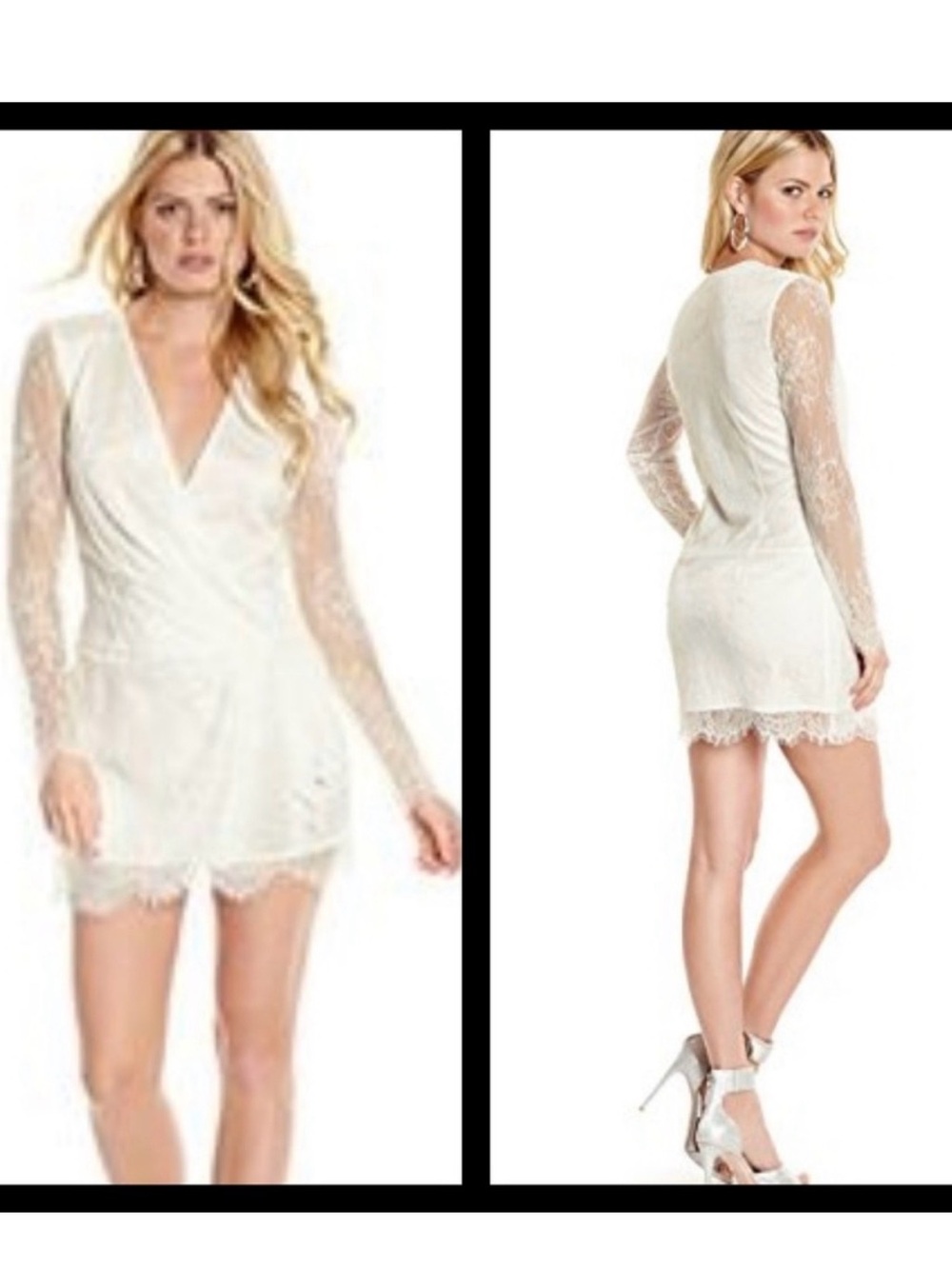 Marciano Ivory Lace Long‑Sleeve Mini Dress